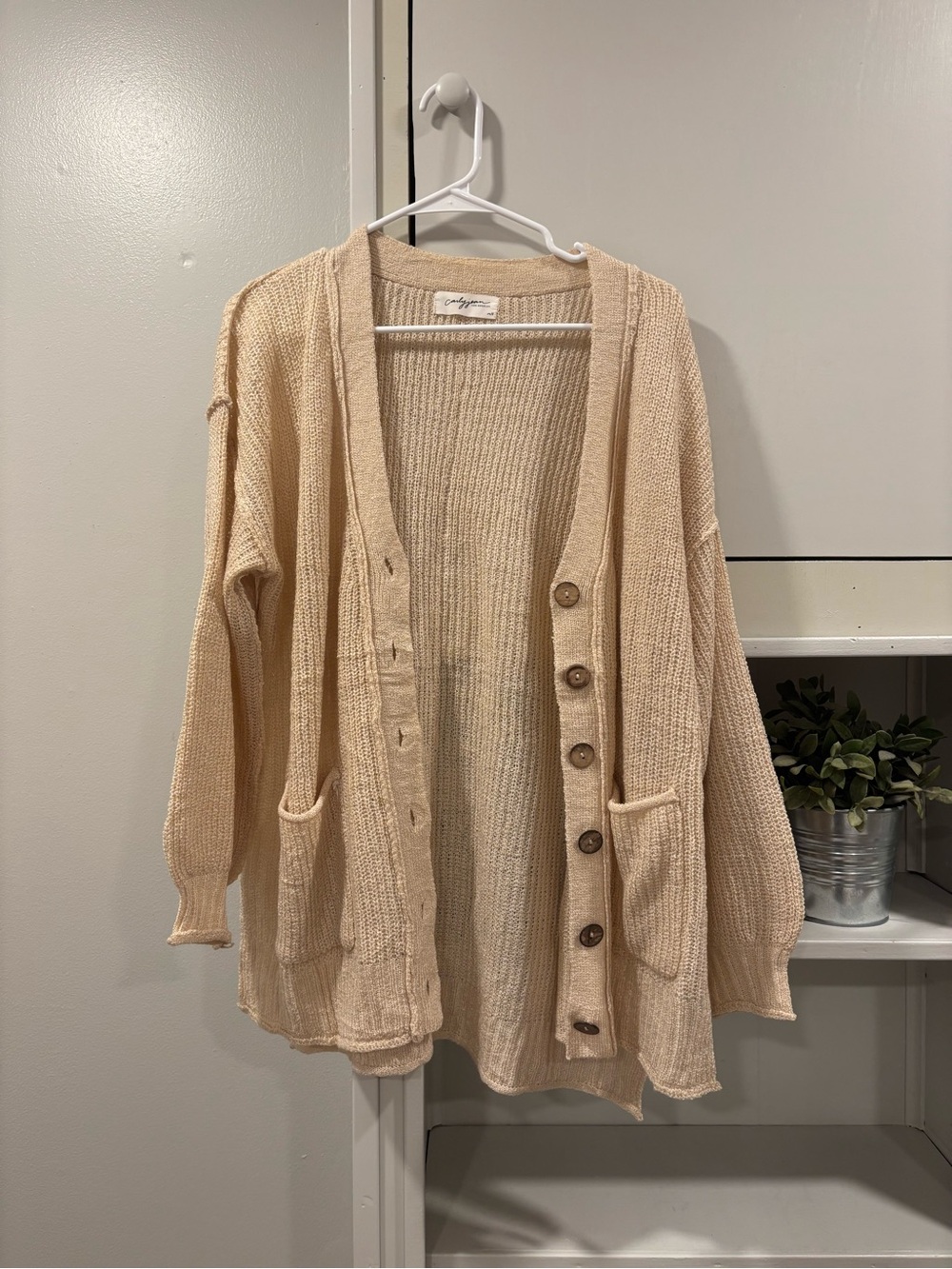 Carly Jean Los Angeles Cream Open-Front Knit Cardigan